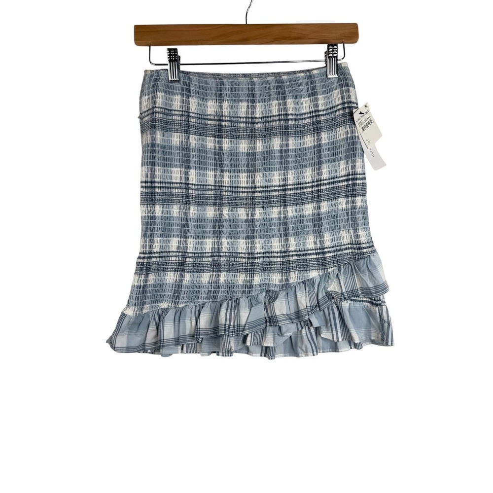 New Kendall + Kylie Plaid Ruffle Mini Skirt size Medium Blue/White